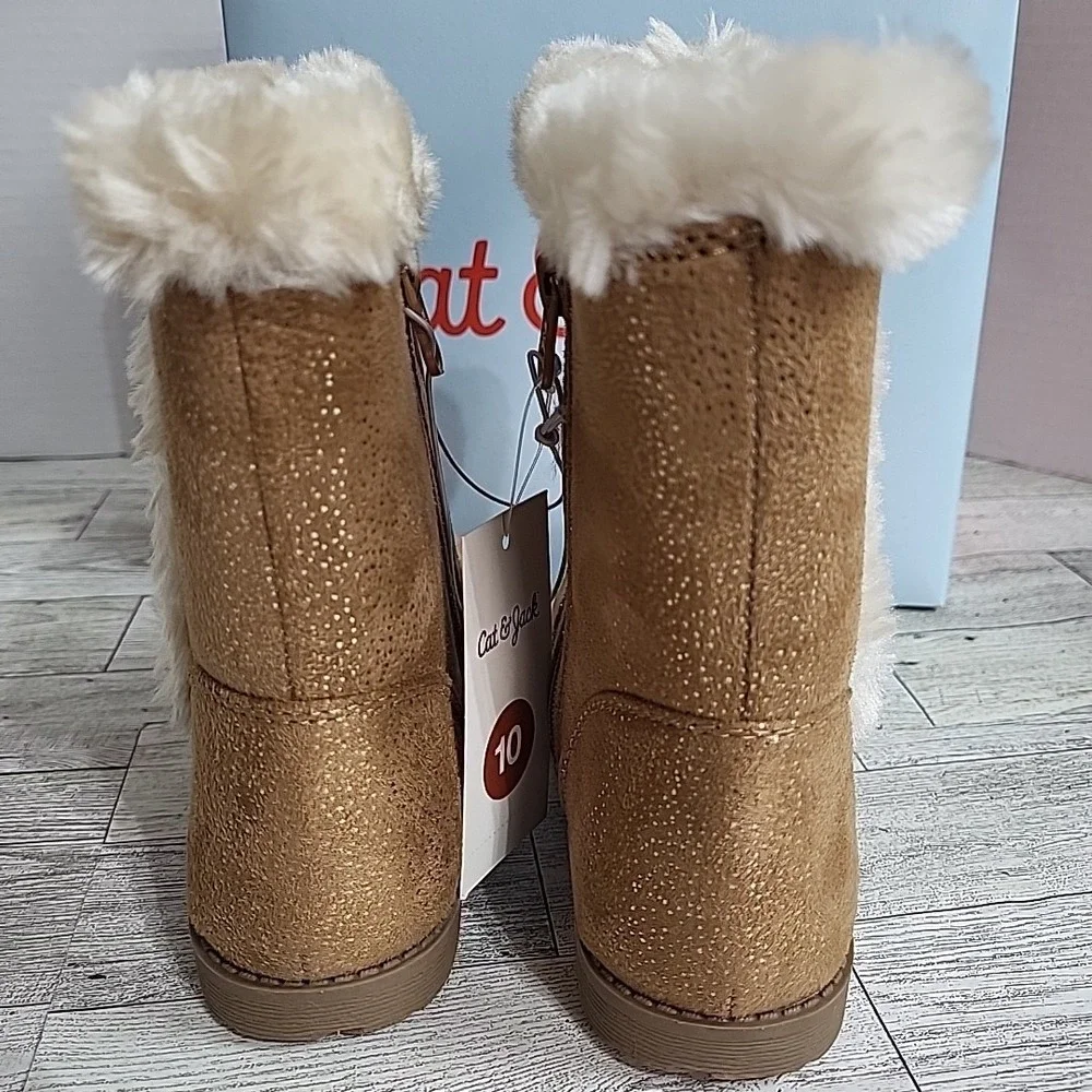 Cat & Jack Girls Katrina Toddler Faux Fur Shearling‎ Tall Brown Winter Boots NWT